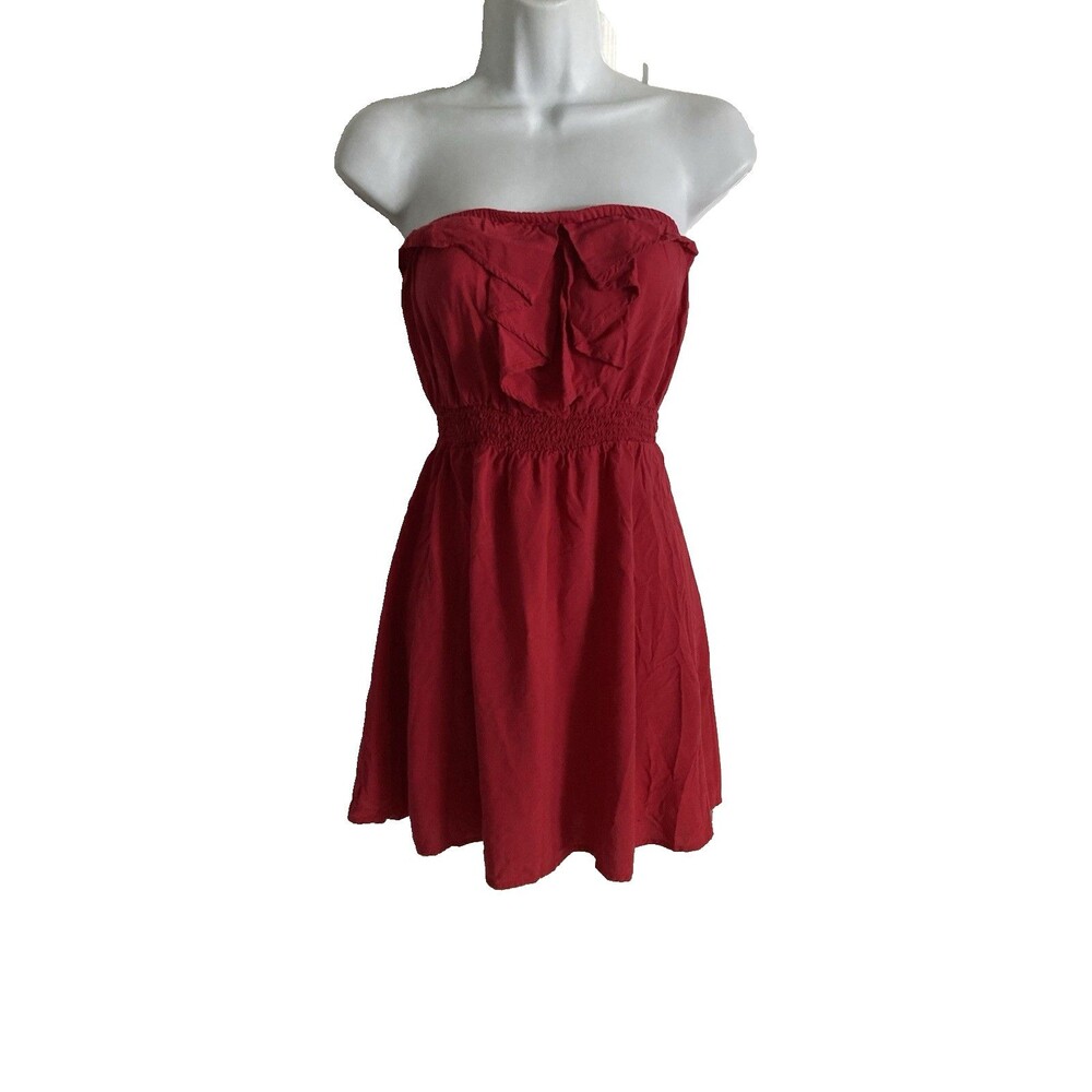 Y2K Love Republic Fit Flare Dress Small Sleeveless Tube Red Ruffled Boho
